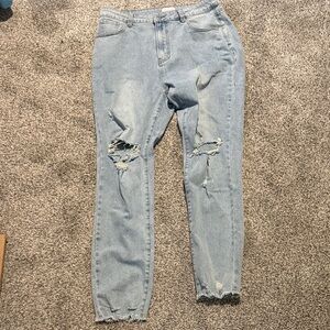 Pink Lily Light Blue Distressed Jeans